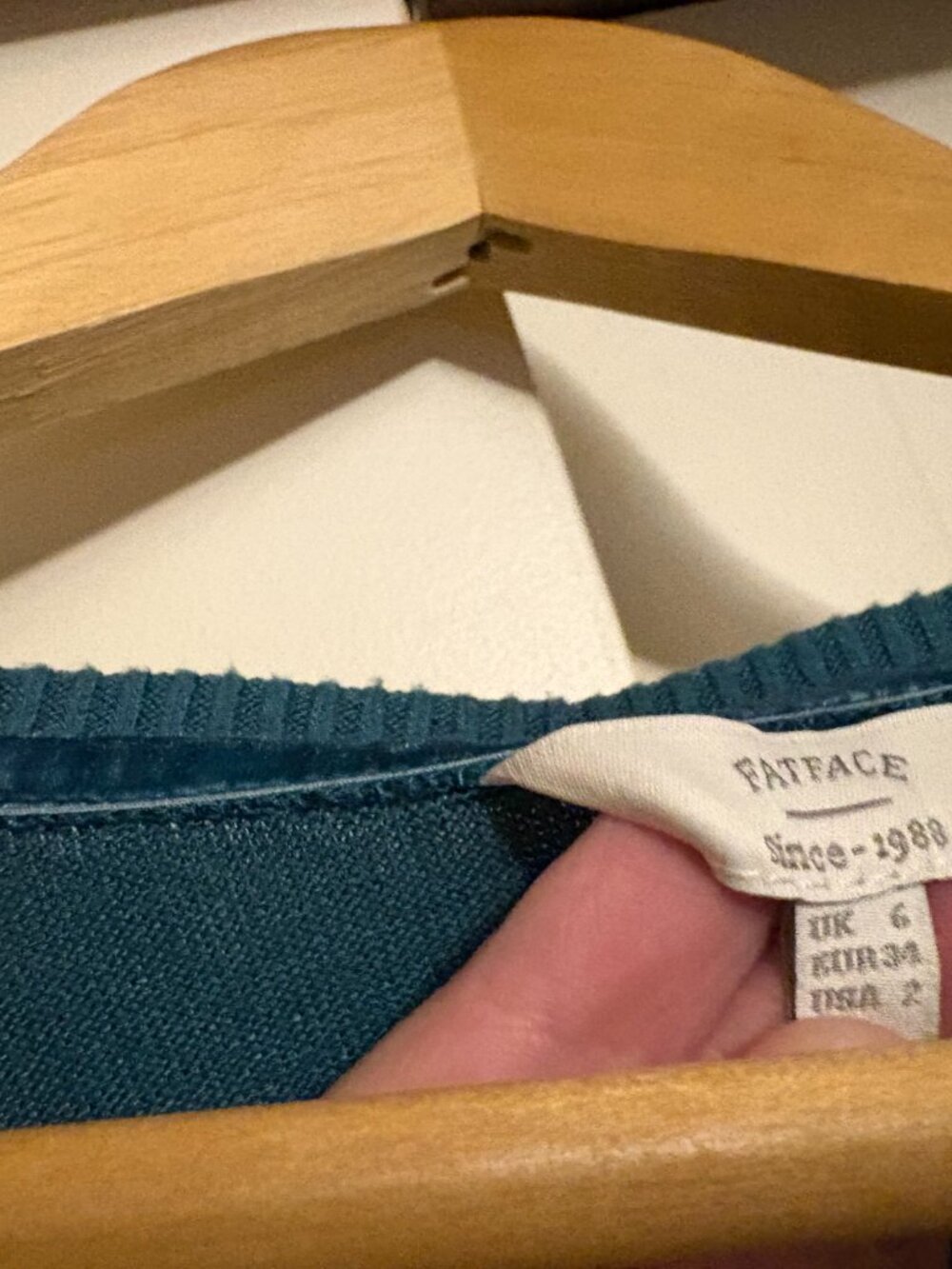 FatFace Henley Sweater US Size 2 Teal Green Long Sleeve Viscose Blend Classic - Picture 2 of 3